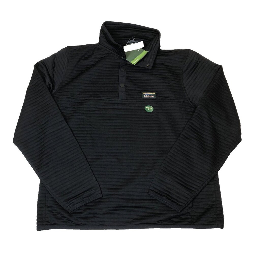 LL  Bean Mens Airlight Black Knit Long Sleeve Pullover 1/4 Snap Button Large New
